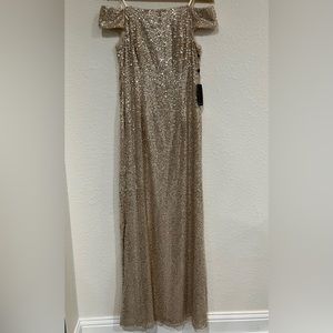 NWT Adrianna Papell Off the Shoulder Champagne Dress